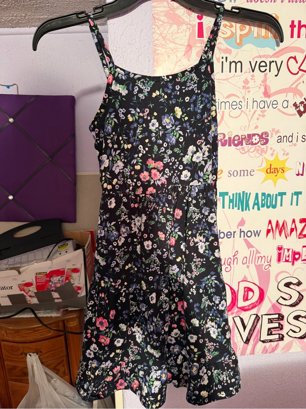 Beautees Black Floral Spaghetti-Strap Dress